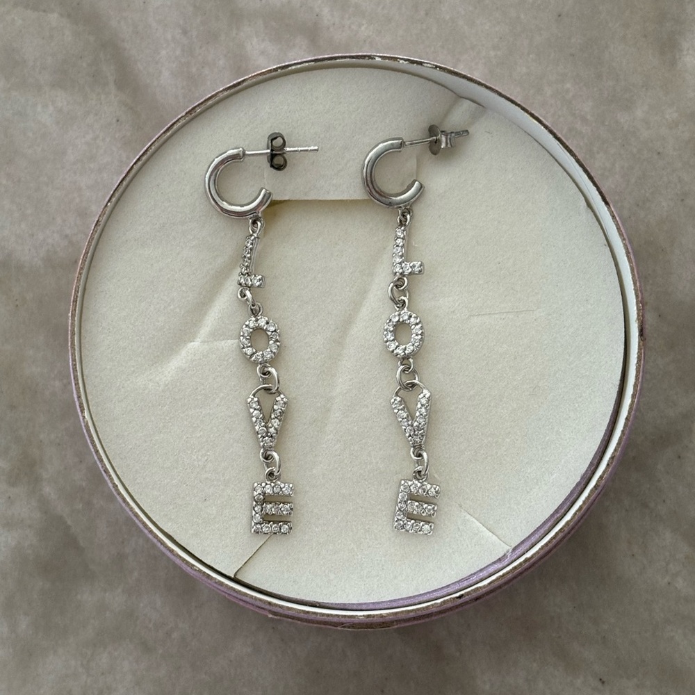 Love dangle earrings with crystals